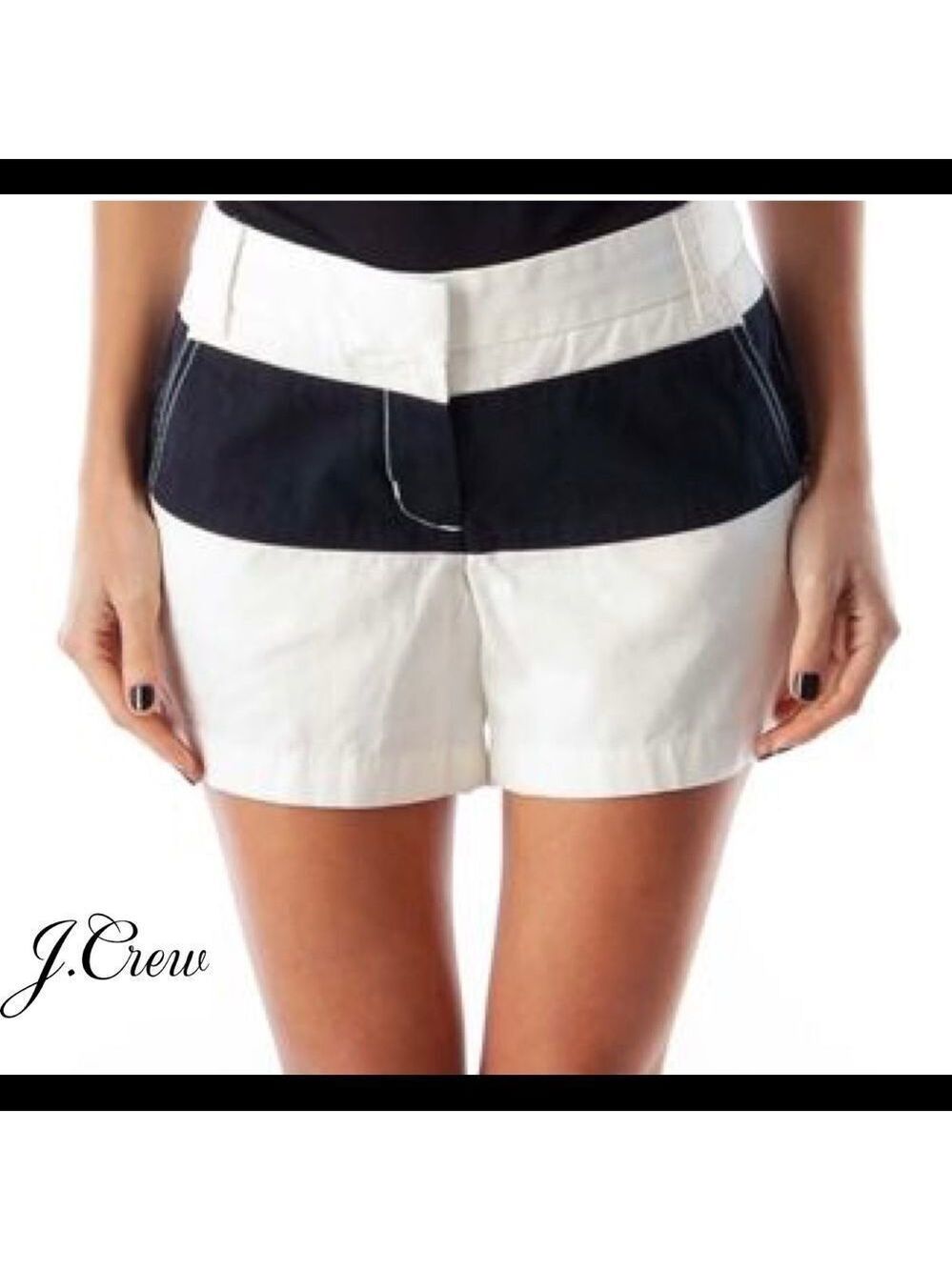 J. Crew Chino shorts Ivory white dark navy striped cargo Sz 4